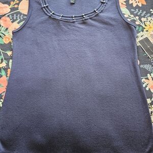 Elegant Navy Blue Beaded Women's Top